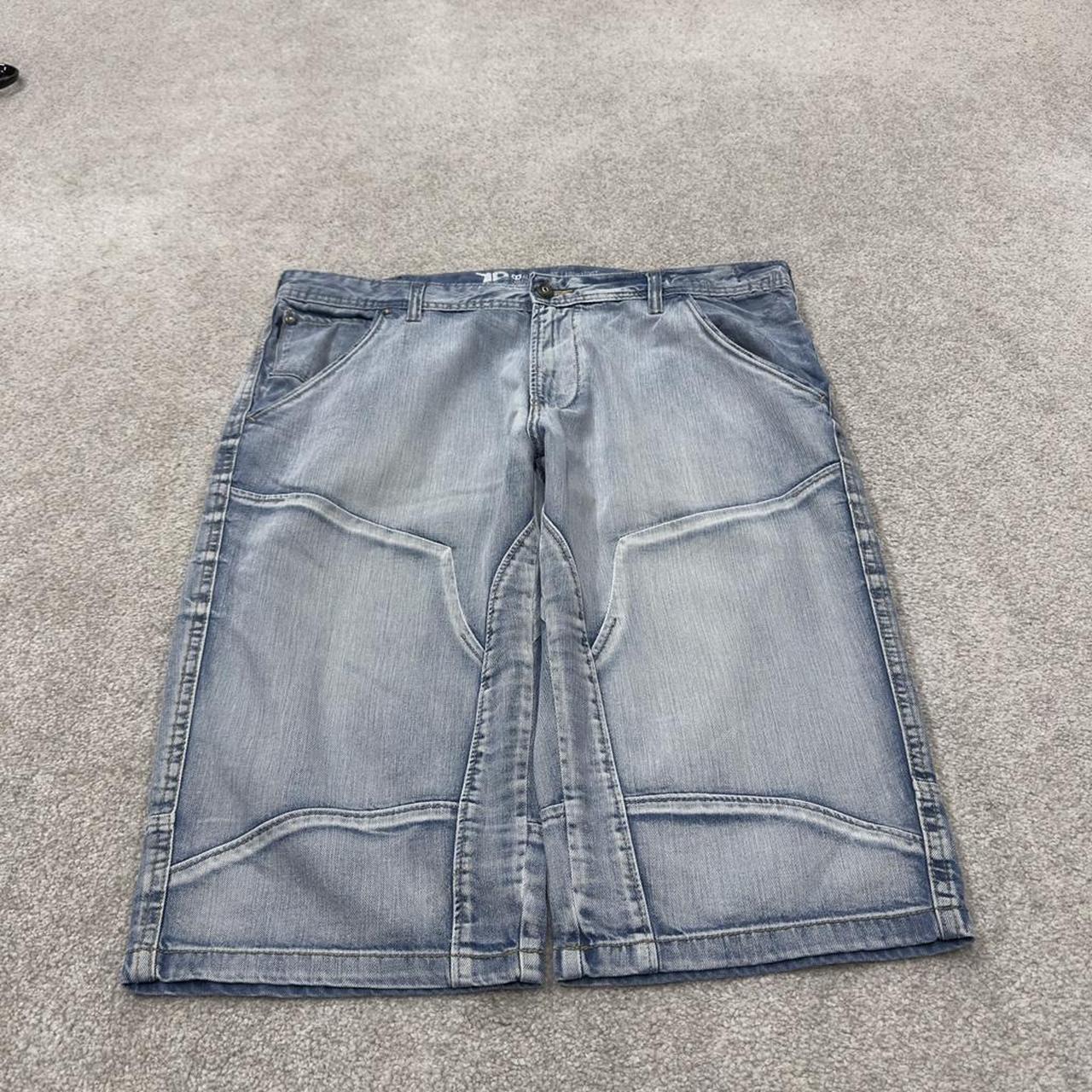 Y2K denim shorts long leg blue Skater style surf jorts