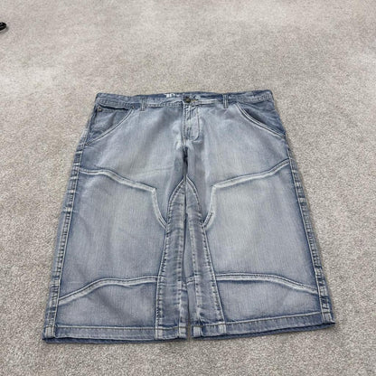 Y2K denim shorts long leg blue Skater style surf jorts