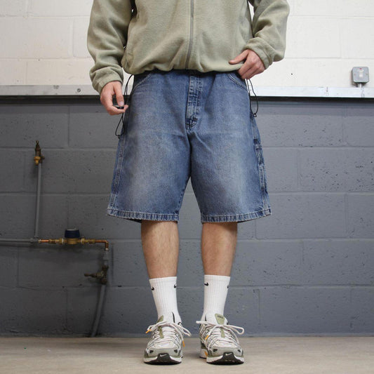 Y2k baggy Wrangler carpenter shorts skater style blue Denim wide leg summer festival jorts