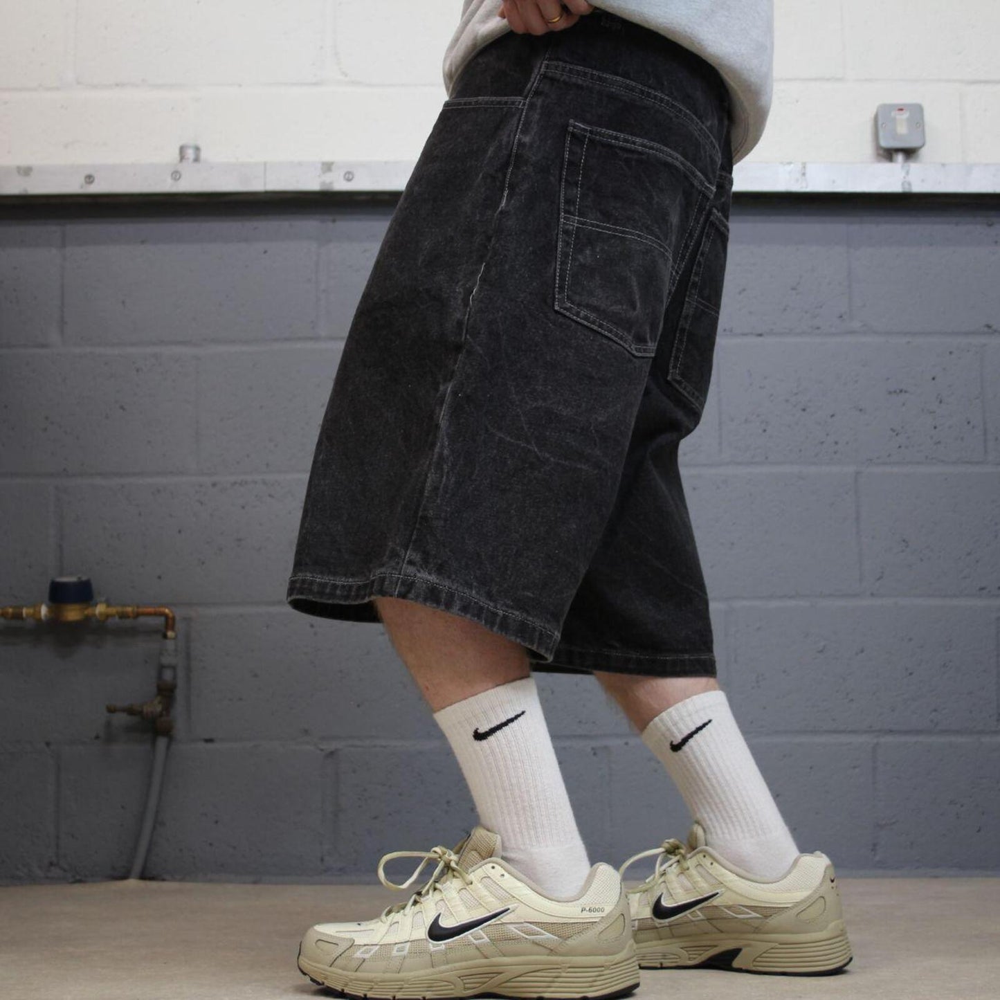 Baggy Southpole denim shorts y2k black Streetwear skater style brand surf jorts
