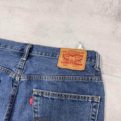Vintage mens Levi’s 550 jorts W34 blue denim loose 90s style skater shorts
