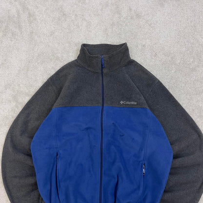 Grey Blue Columbia technical fleece XL full zip up y2k style autumn colour block