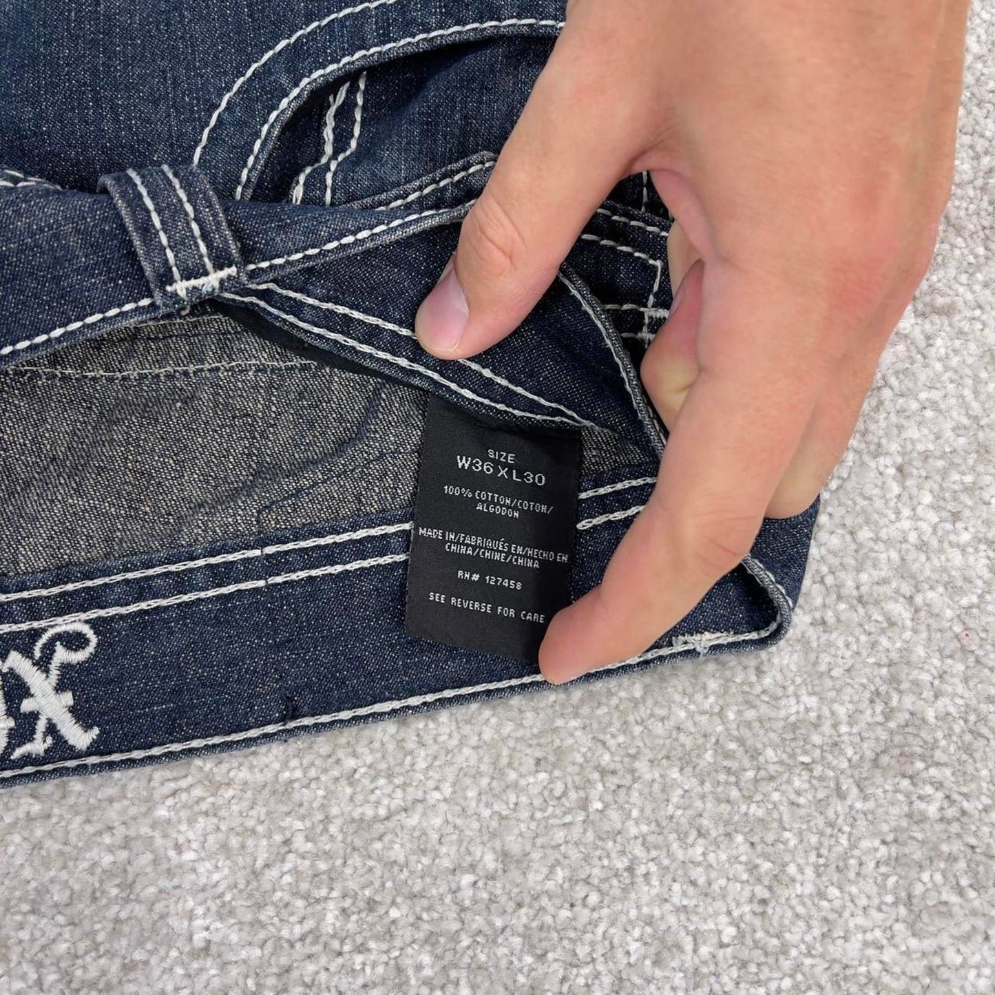Blue Xtreme Couture jeans W36L30 blue loose y2k 00s style jeans embroidered stitch detail