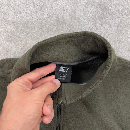 Green Starter zip up fleece Large y2k technical style autumn winter outdoors wear casual embroidered