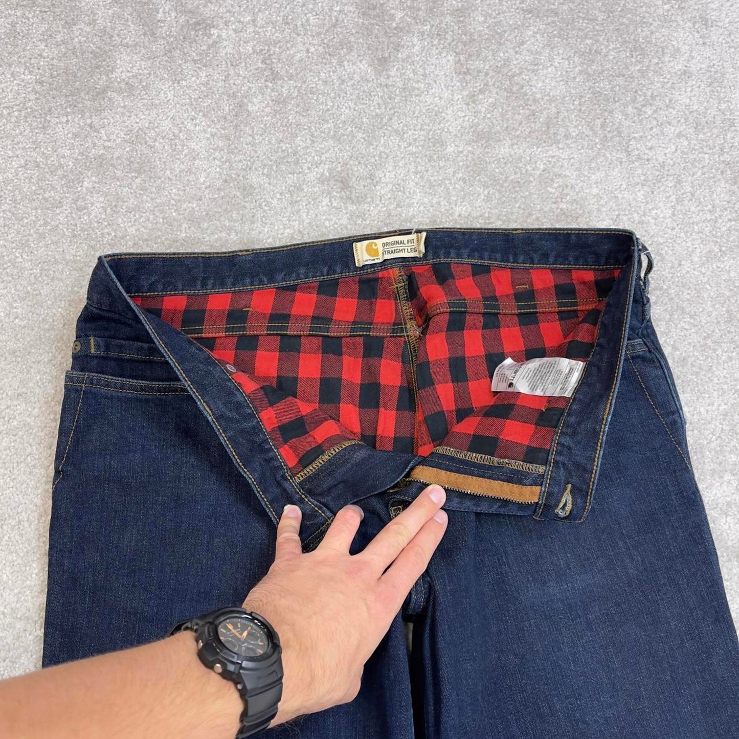 Blue Carhartt jeans size 16 W36L29.5 women's straight leg y2k 90s style flannel lined