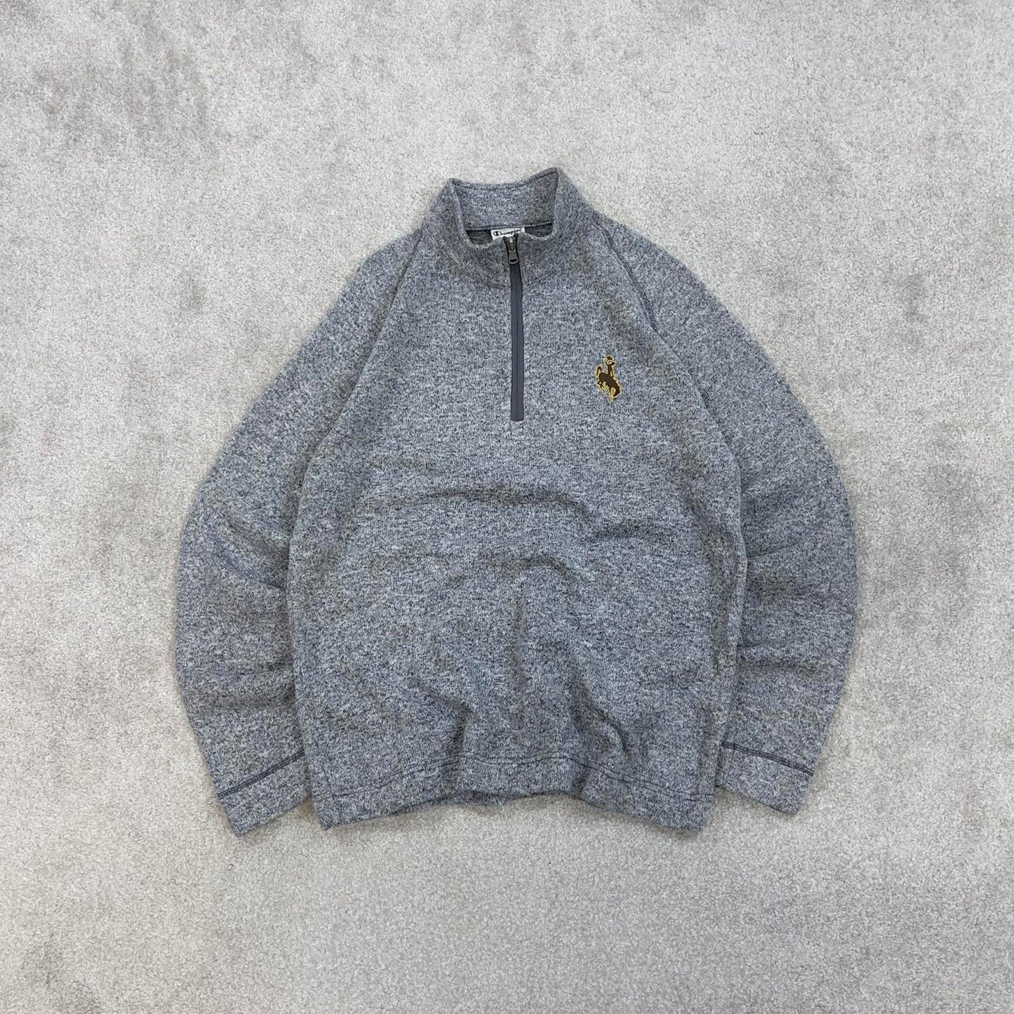 Grey Champion technical fleece Small 1/4 zip up pull over y2k autumn knit style rodeo embroidered