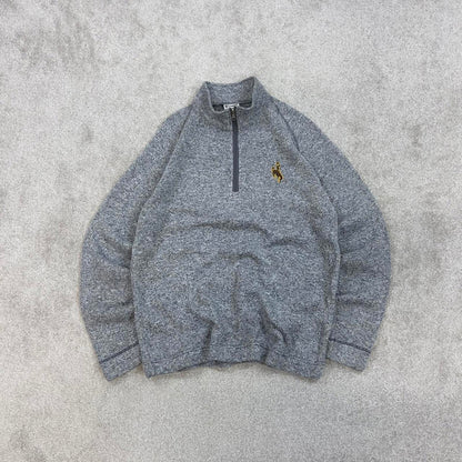 Grey Champion technical fleece Small 1/4 zip up pull over y2k autumn knit style rodeo embroidered