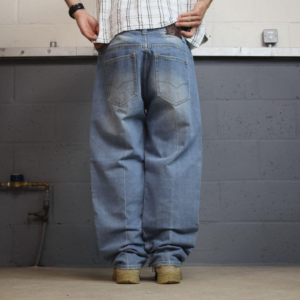 Y2K embroidered relaxed denim skate jeans W38L30 blue Royal Blue relaxed fit jeans