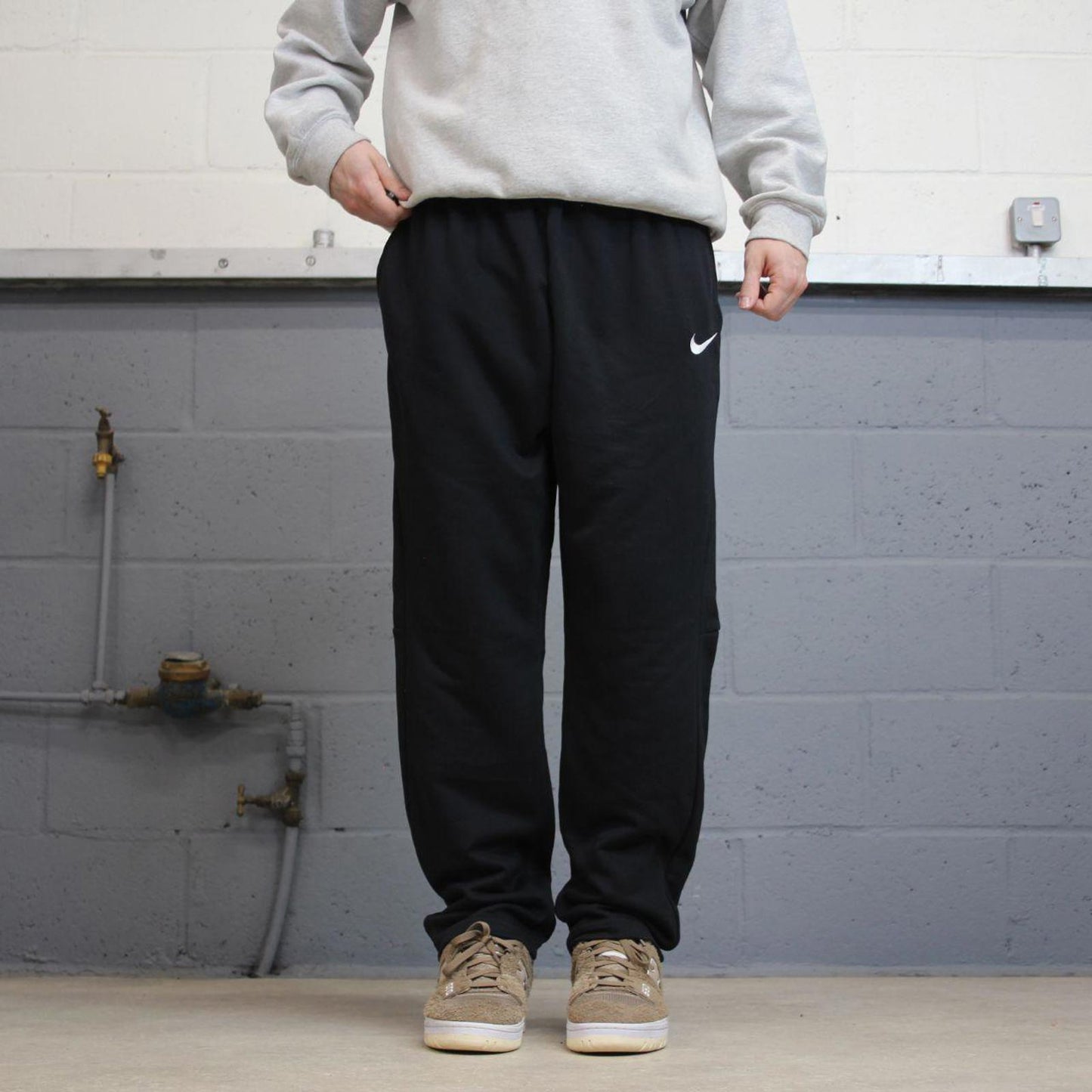 Nike Trackies L black y2k 00s style dri-fit joggers embroidered logo