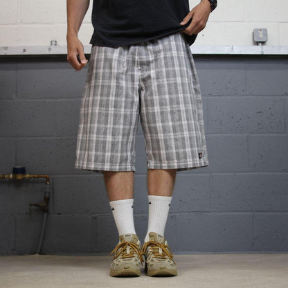 Dickies baggy checkered shorts carpenter grey white Chino check surf shorts long wide leg festival
