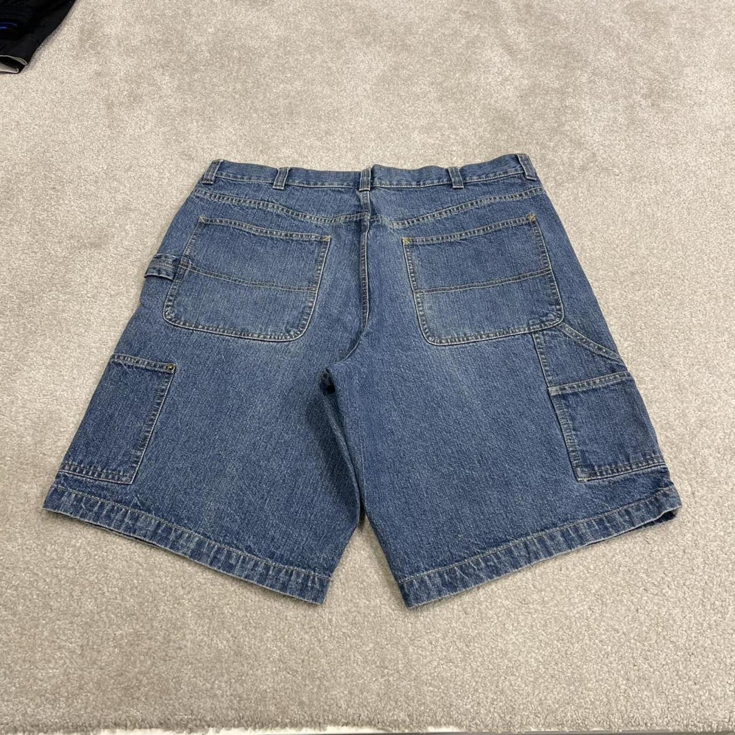 Baggy denim shorts carpenter blue Basic Editions skater style summer festival cargo jorts