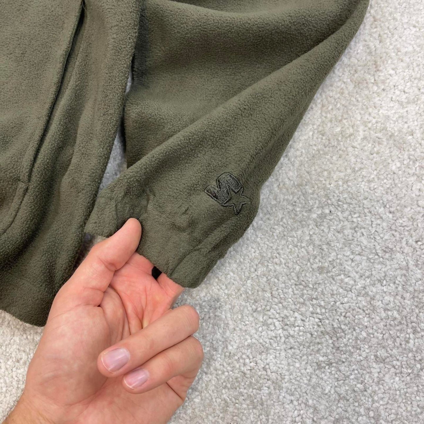 Green Starter zip up fleece Large y2k technical style autumn winter outdoors wear casual embroidered