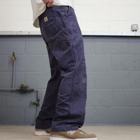 Mens Carhartt carpenter pants W36 L30 navy purple relaxed 90s style cargos