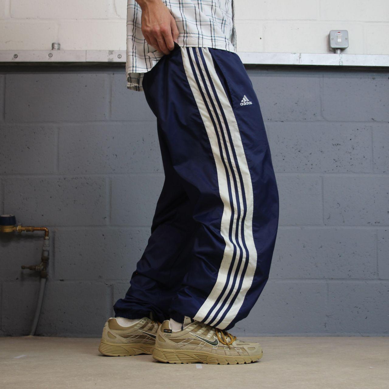 Vintage Y2K baggy Adidas team tracksuit bottoms navy XL Embroidered logo