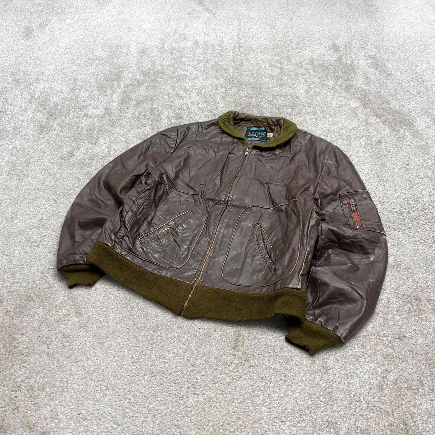 Vintage leather flight bomber jacket Small Men's brown Cooper genuine leather aviation coat USA made