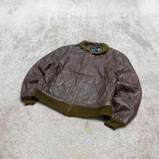 Vintage leather flight bomber jacket Small Men's brown Cooper genuine leather aviation coat USA made