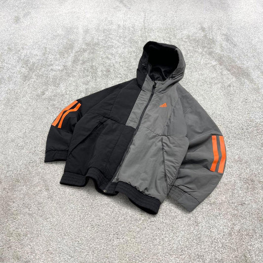 00s Adidas technical windbreaker jacket y2k style M men's grey black full zip coat hooded tech