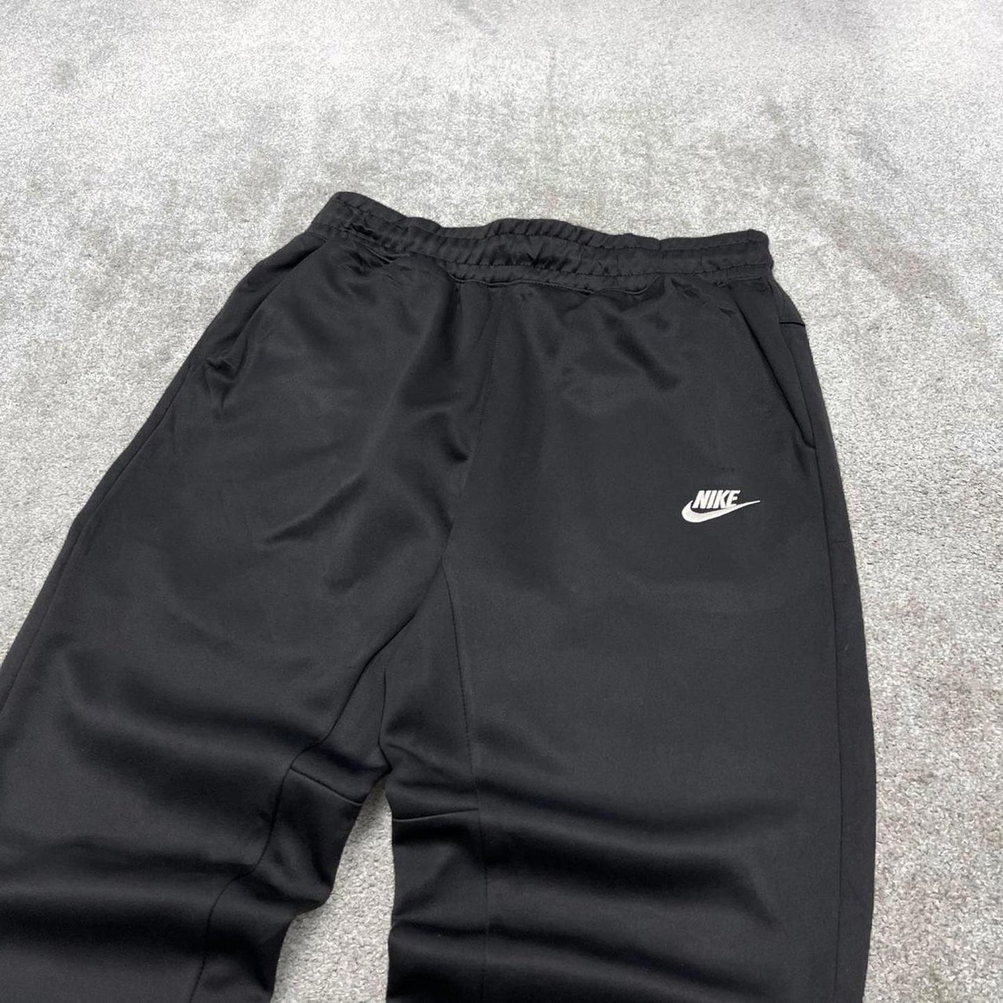 Black Nike tracksuit bottoms Medium y2k style sportswear track pants cuffed embroidered