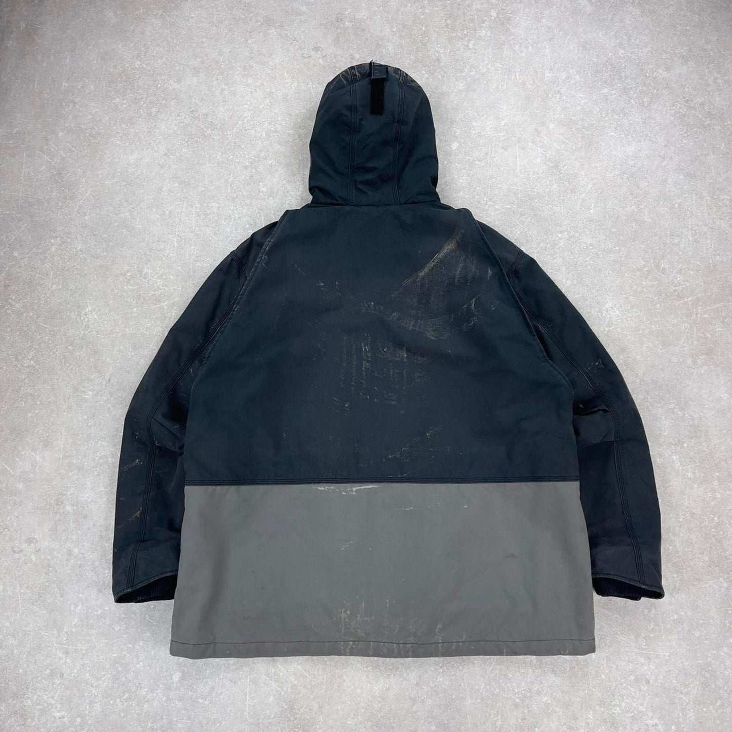 Hooded Carhartt jacket 2XL sherpa lined parker style workwear coat black grey