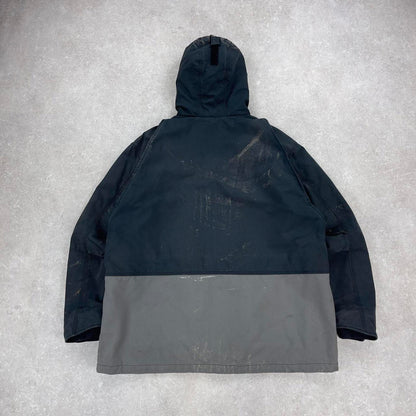 Hooded Carhartt jacket 2XL sherpa lined parker style workwear coat black grey