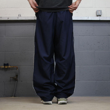 Starter baggy tracksuit bottoms wide leg navy Loose floaty embroidered side stripe track pants