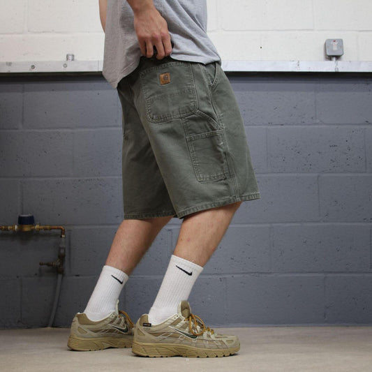 Vintage Carhartt cargo shorts carpenter green Thick washed canvas skater style workwear jorts