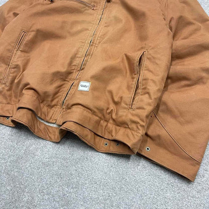 90s Vintage Detroit style workwear jacket Eddie Bauer large tan canvas 90s style bomber