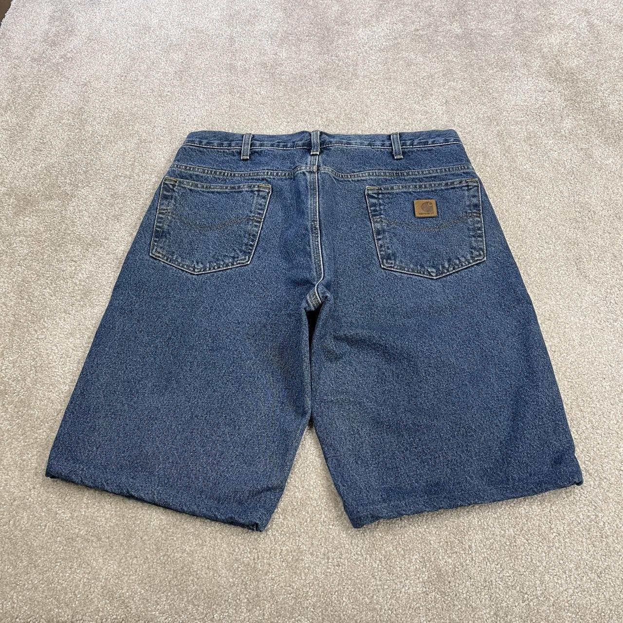 Carhartt denim shorts y2k faded blue Loose checkered lining skater style work jorts