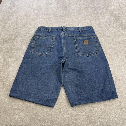 Carhartt denim shorts y2k faded blue Loose checkered lining skater style work jorts