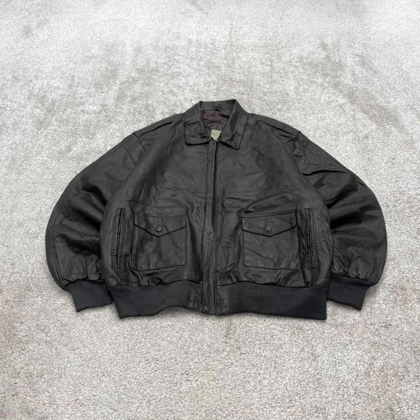 Vintage leather flight aviator bomber jacket black Burk’s Bay boxy genuine leather flight coat