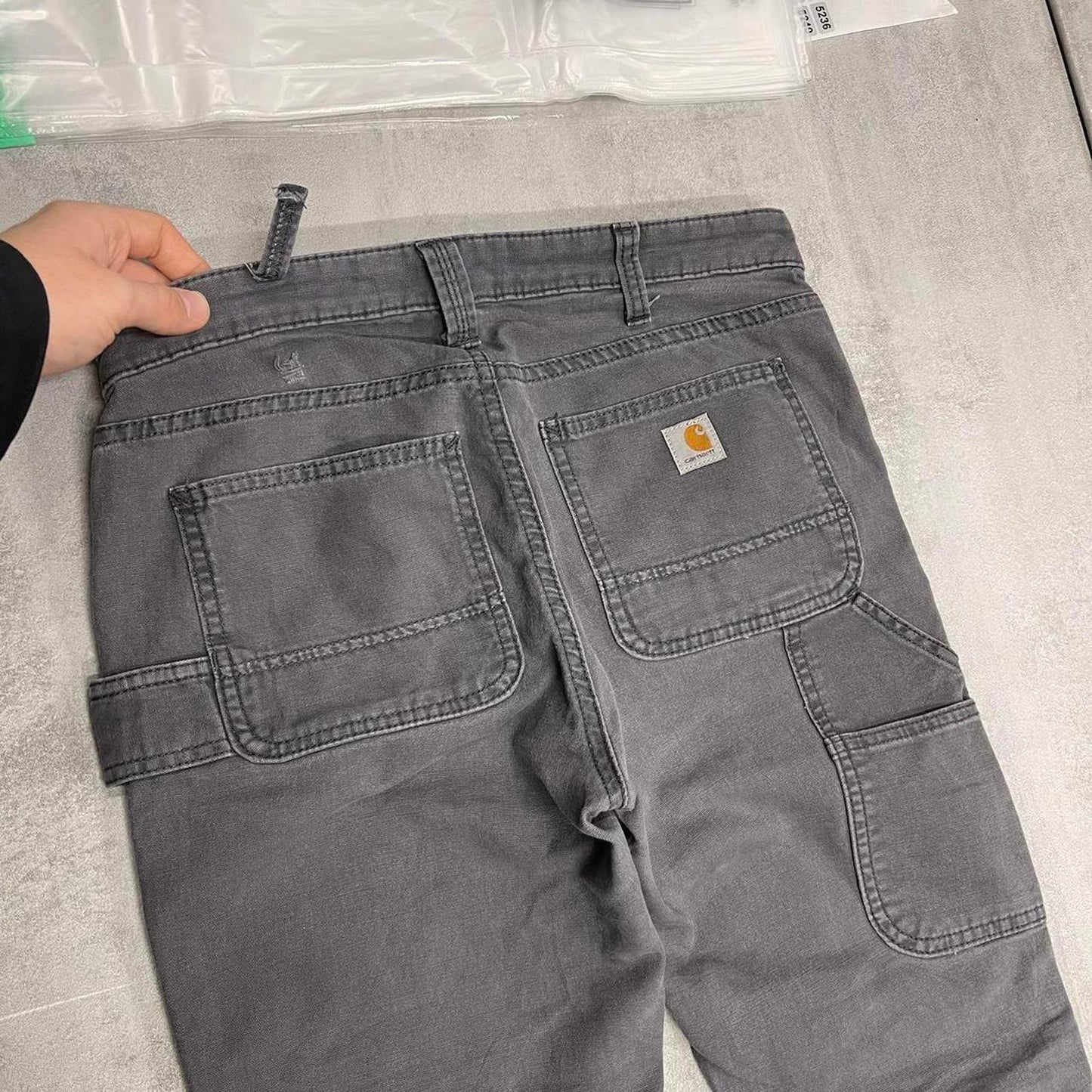 Grey Carhartt carpenter pants size 6 W30L30 slim fit cargos patch logo