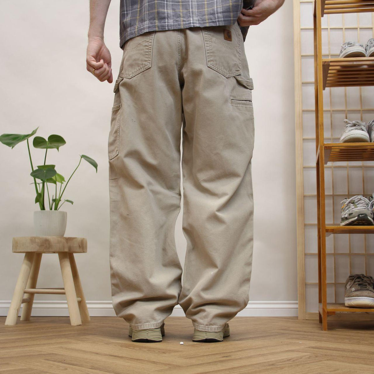 Vintage baggy Carhartt carpenter jeans y2k beige Loose utility workwear skate cargo trousers