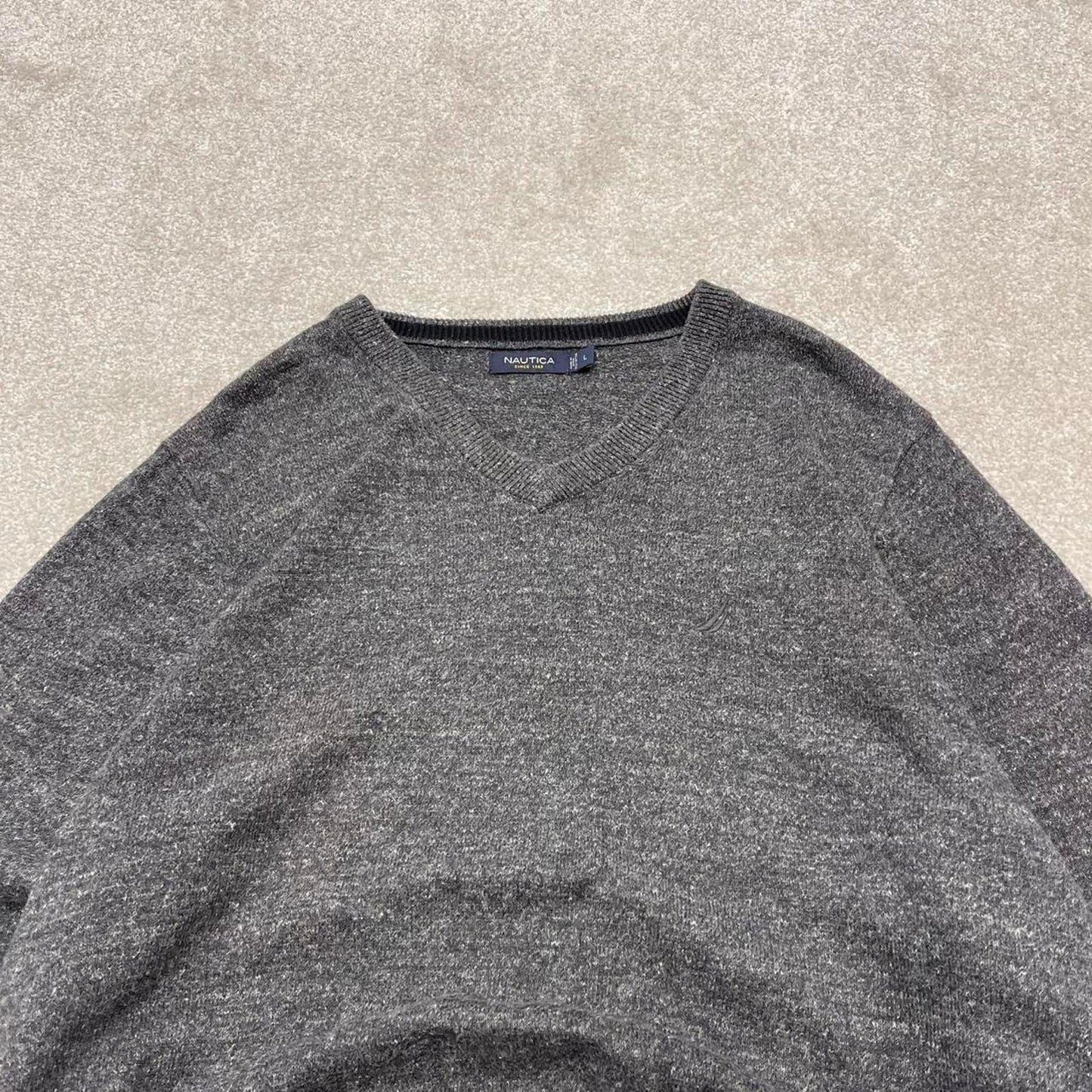 00s Nautica knit sweater jumper embroidered L men's grey knitted pull over y2k 90s style