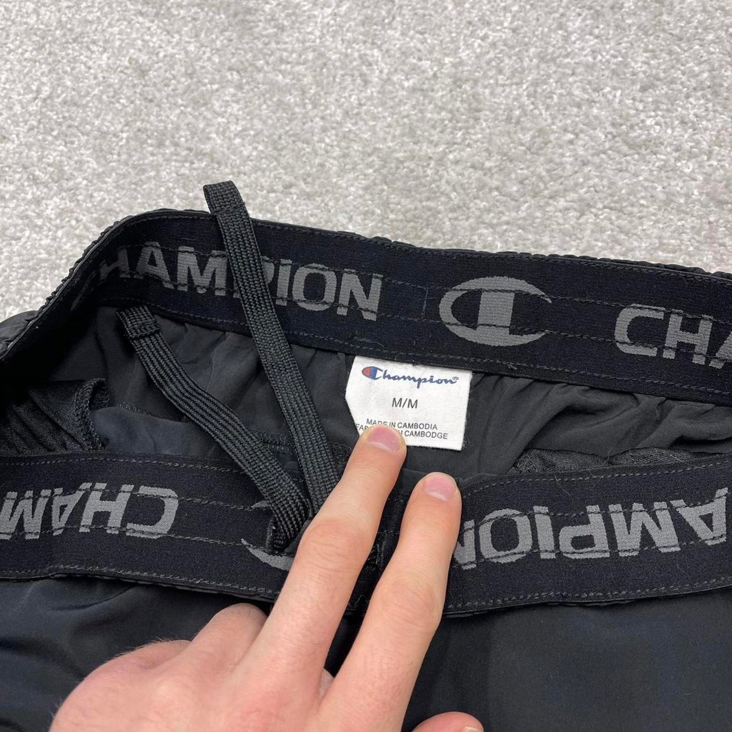 Y2K Champion tracksuit bottoms charcoal black Lightweight unlined drawstring track pants