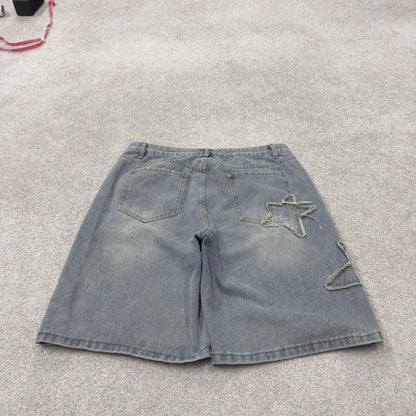 Baggy denim shorts y2k blue Loose leg skater style brand surf jorts