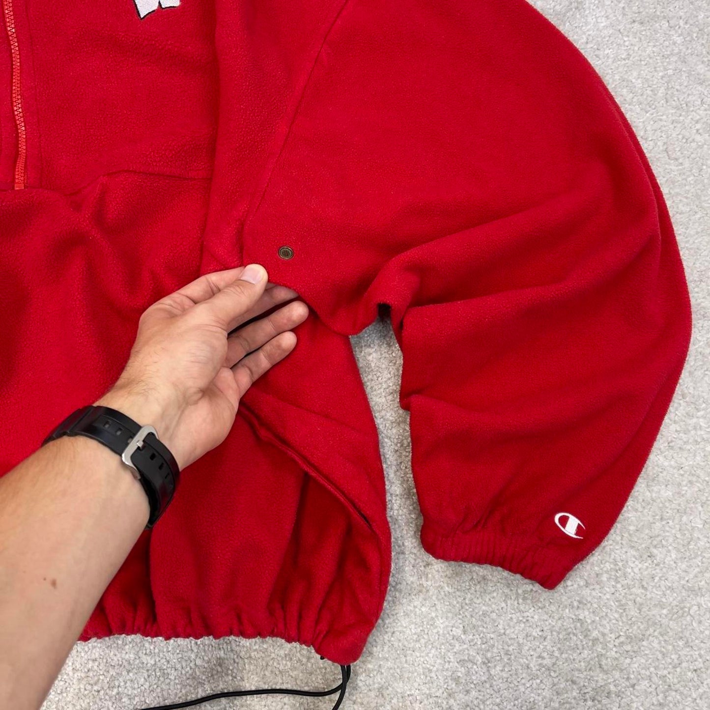 Red Champion technical fleece XXL 1/2 zip up y2k style autumn adjustable waist