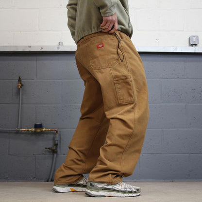 90s baggy Dickies carpenter jeans W40L32 00s skate style tan brown canvas worker cargos