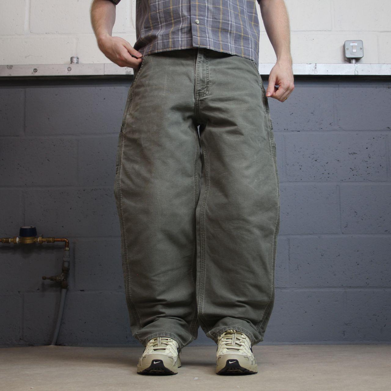 Green Carhartt carpenter jeans baggy W34L30 Loose fit American workwear skate pants utility pockets