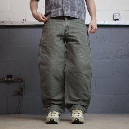 Green Carhartt carpenter jeans baggy W34L30 Loose fit American workwear skate pants utility pockets