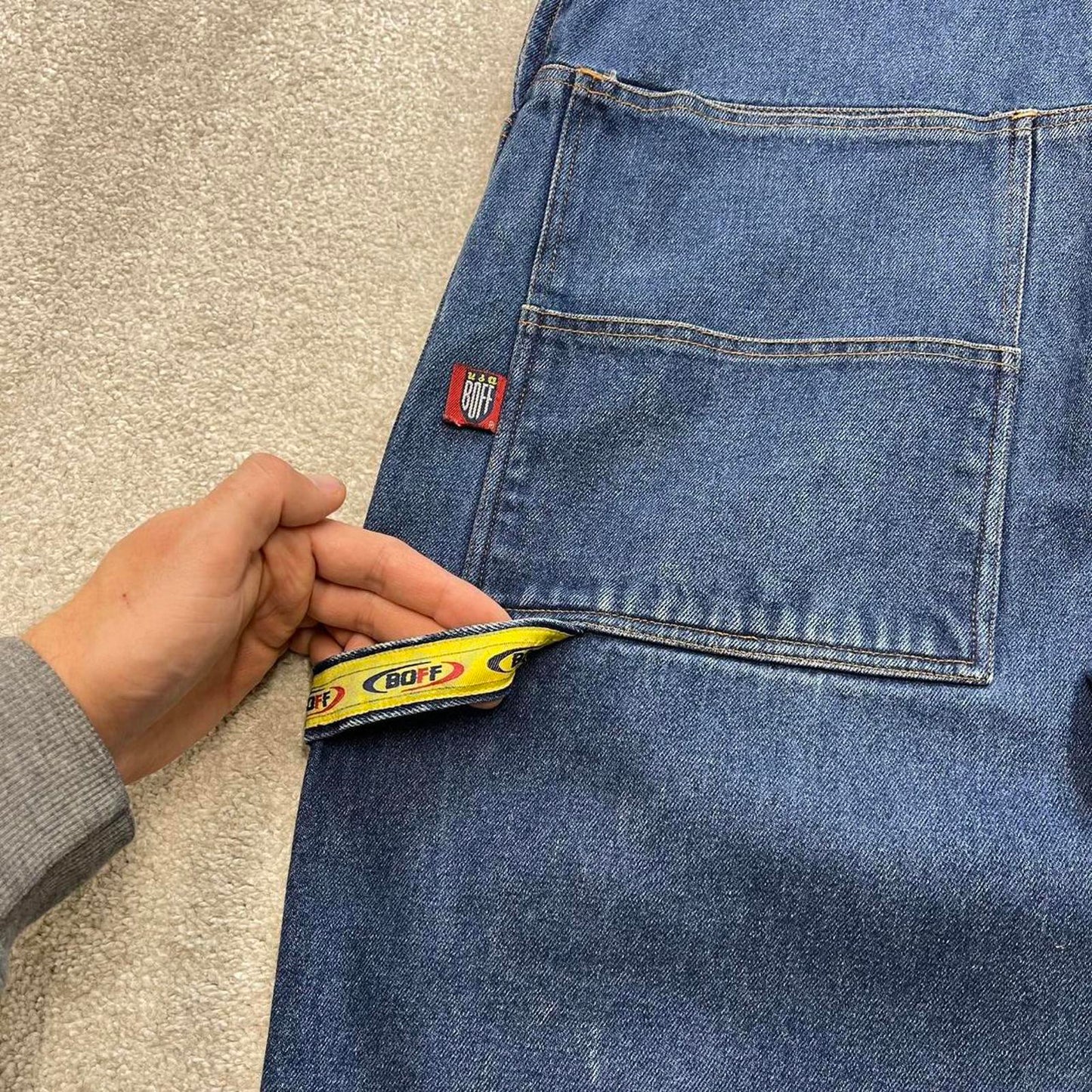 Embroidered BOFF jeans dungarees W34 90s y2k hip hop skater style denim overall shorts