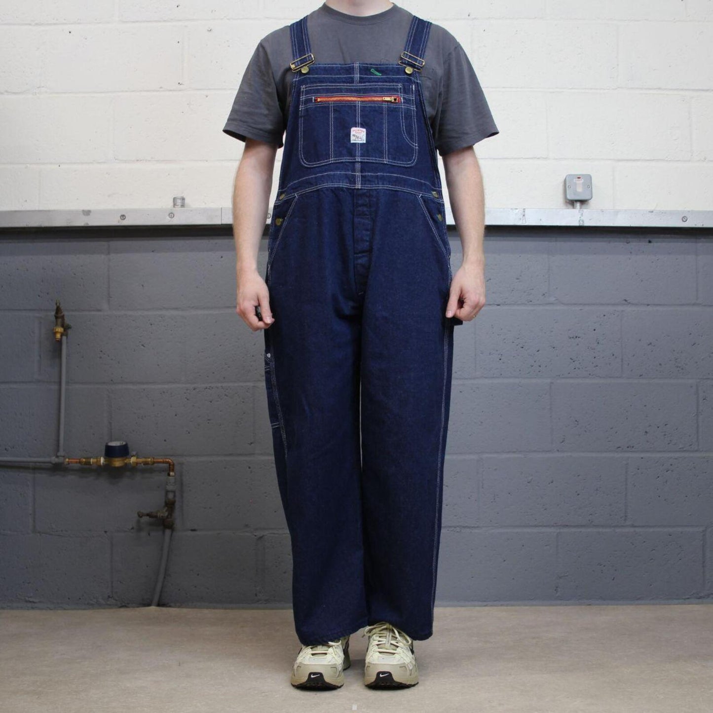 Vintage y2k denim dungarees loose leg blue Pointer workwear bib & brace overalls utility