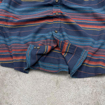 Striped flannel shirt autumnal M navy Goodfellow men's long sleeve button up y2k style