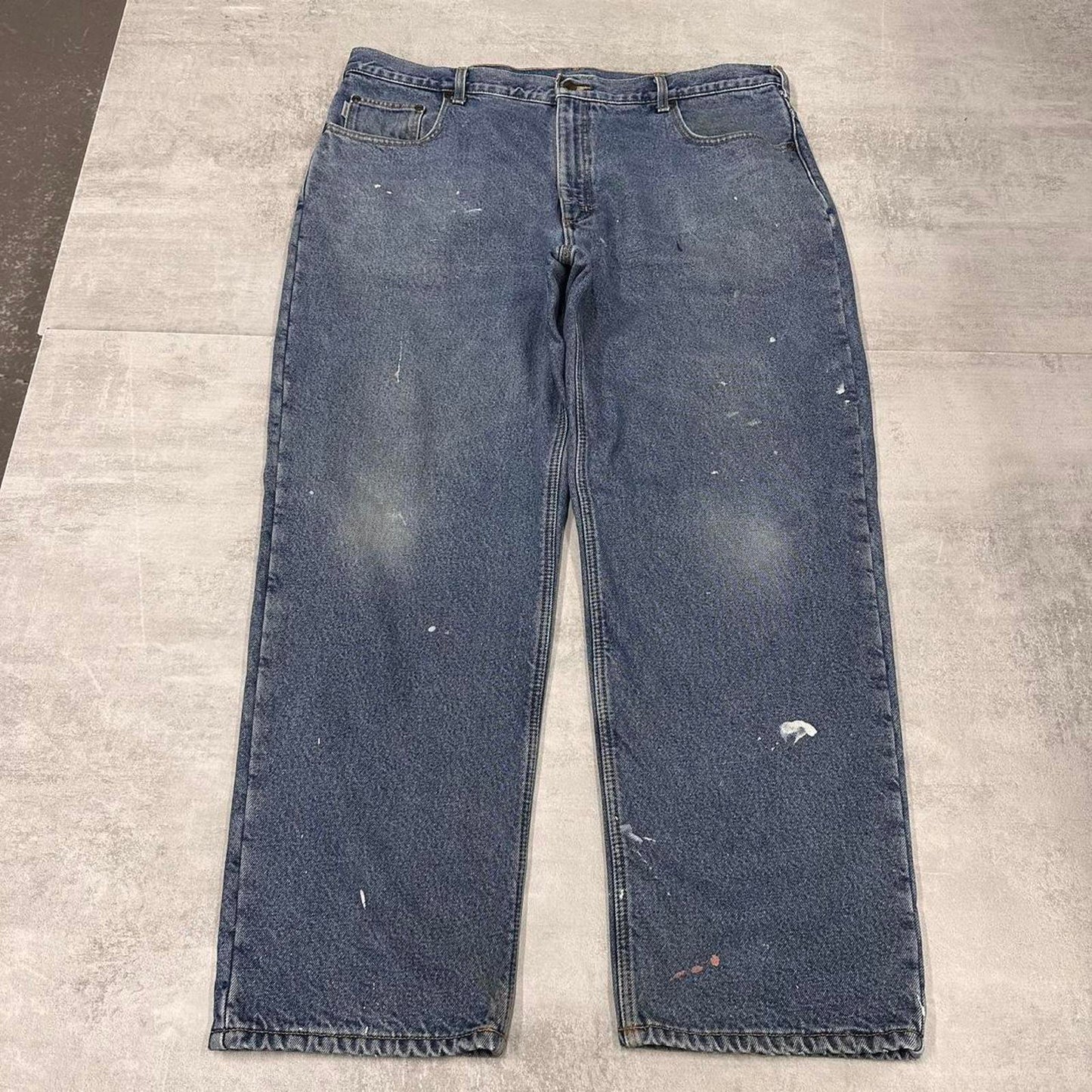 Mens Carhartt jeans W42 L30 Loose Blue fleece lined denim skate jeans patch logo