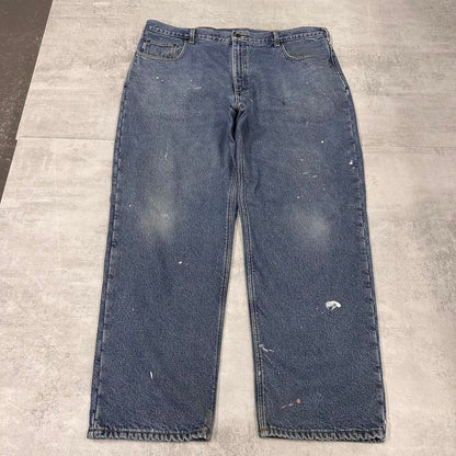 Mens Carhartt jeans W42 L30 Loose Blue fleece lined denim skate jeans patch logo