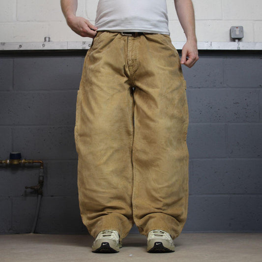 Vintage baggy corduroy carpenter pants y2k tan Urban Pipeline wide wale chunky jumbo cord cargos