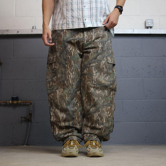 Vintage camo cargo pants y2k utility khaki White Tail quilt lined camouflage hunting loose leg