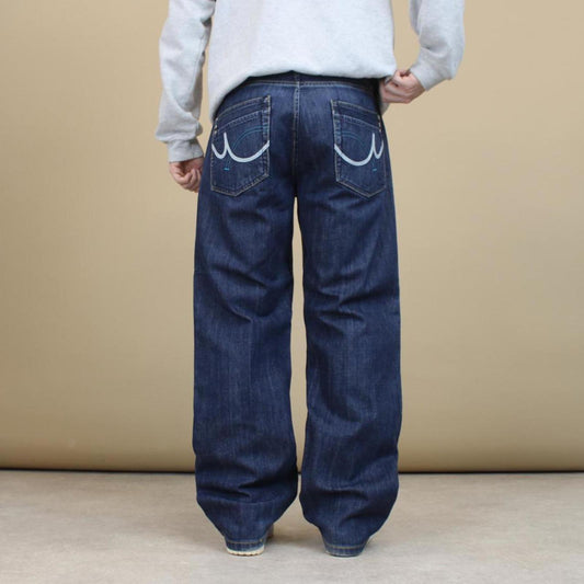 Blue embroidered Pepe jeans W36 L32 loose denim hip hop style stitch design jeans