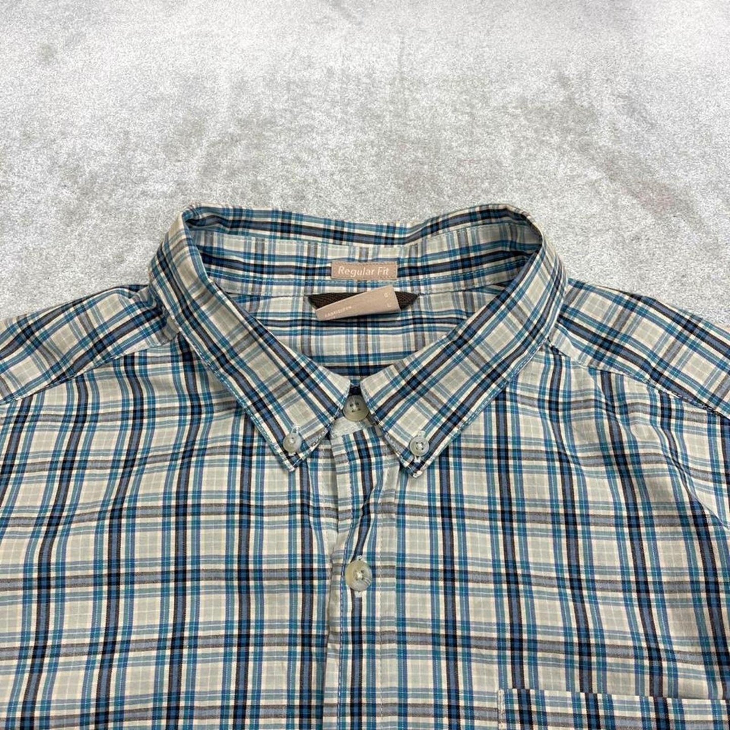 Columbia checkered short sleeve shirt blue Surf style check shirt summer festival