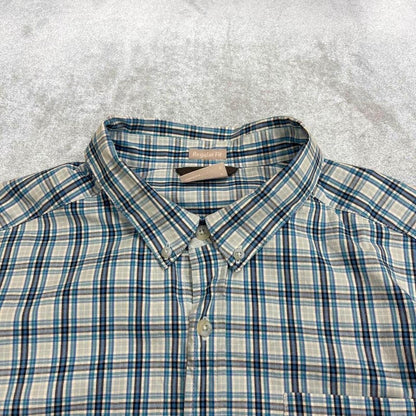 Columbia checkered short sleeve shirt blue Surf style check shirt summer festival
