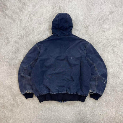 Vintage navy Carhartt hooded active jacket XL technical canvas 90s style skater bomber